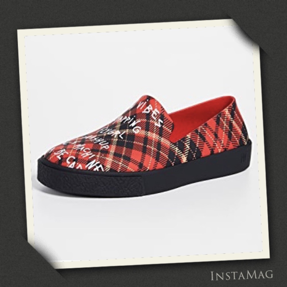 MELISSA Red Plaid Print Ground Slip-on Sneakers